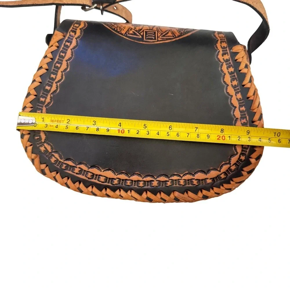 Vintage HandTooled‎ Leather Crossbody Mexico Aztec Mayan Calendar Boho Preloved